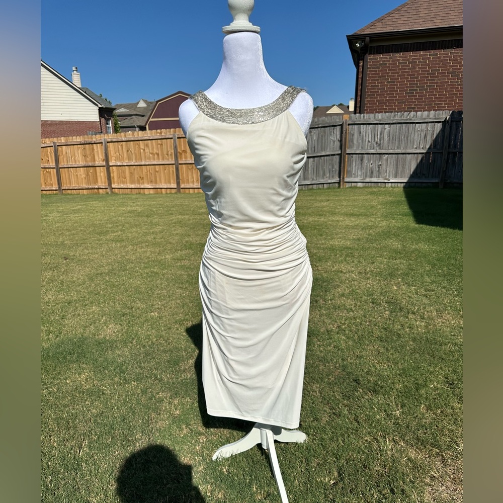 Lauren Ralph Lauren Off-White Midi Dress with Silver Accents